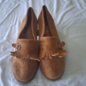 Brown Suede Moccasin Shoes with Fringe